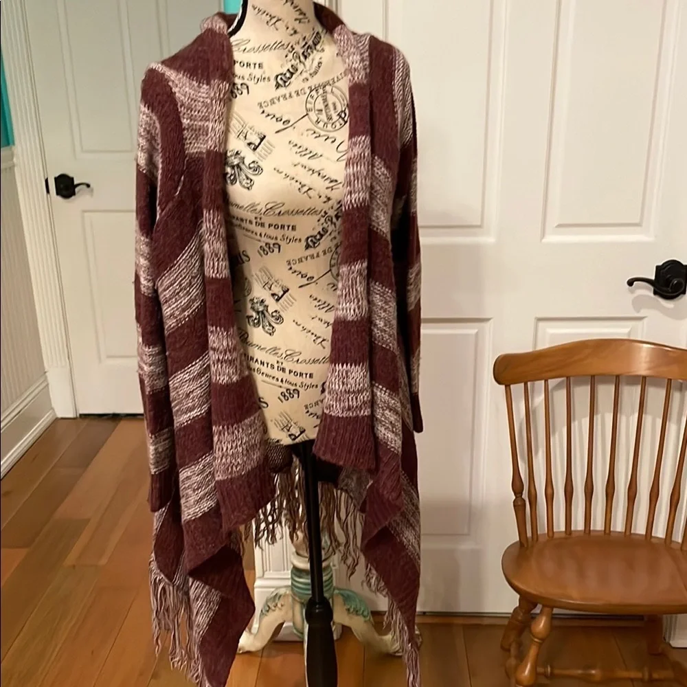Striped Burgundy Open-Front Sweater